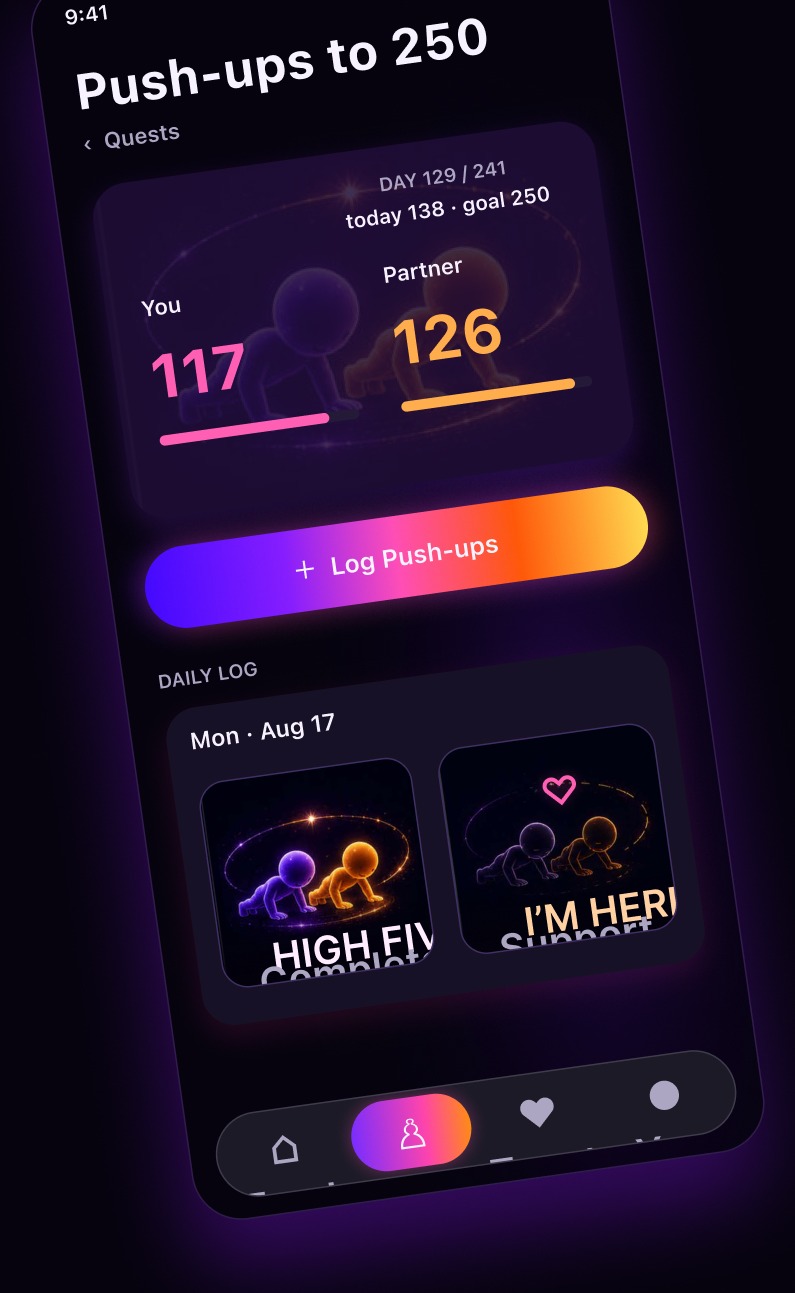 Perunika Quest Detail screen showing pair progress on a shared quest