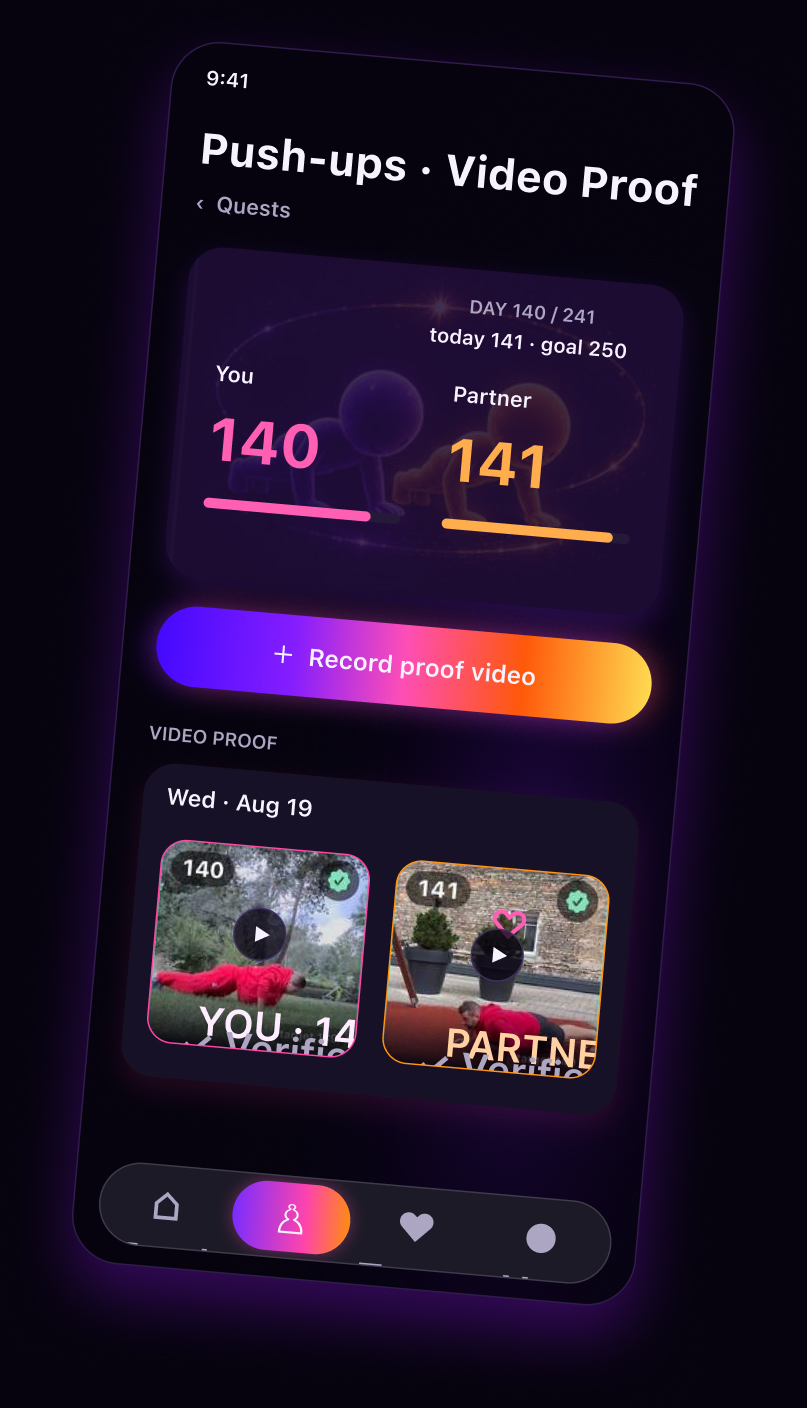 Perunika video proof screen for a push-up quest